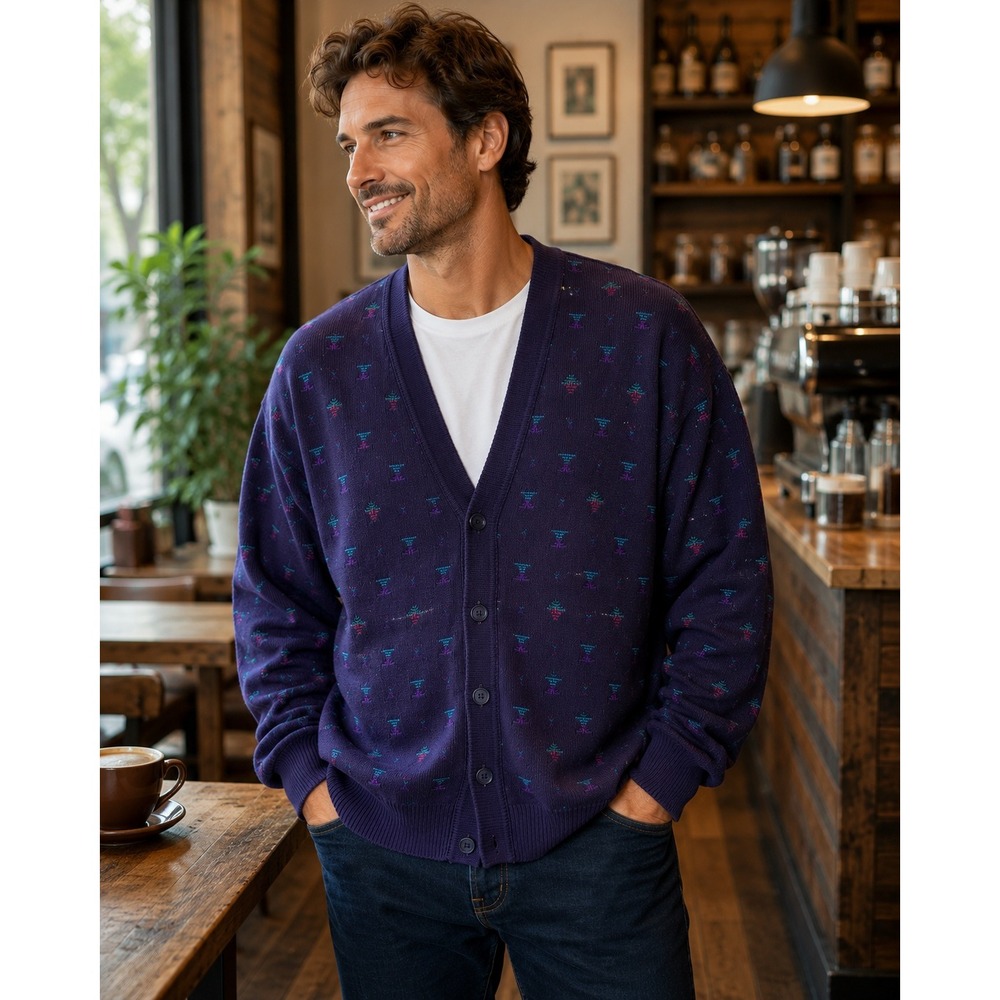 Vintage Patrick James Cardigan Sweater Mens XL 100% Cotton Made USA Purple